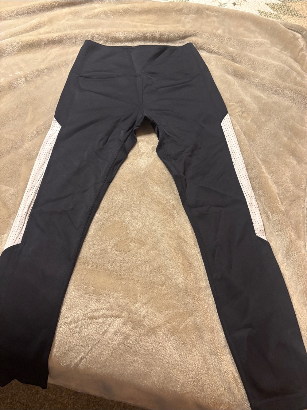 Black Leggings with White Perforated Side Panels